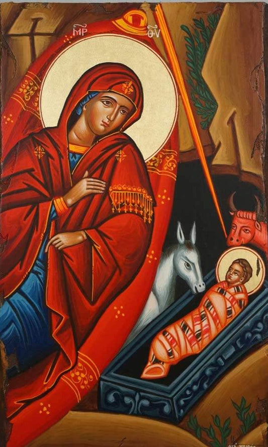 Handpainted orthodox religious icon Nativity of Jesus Christ - HandmadeIconsGreece