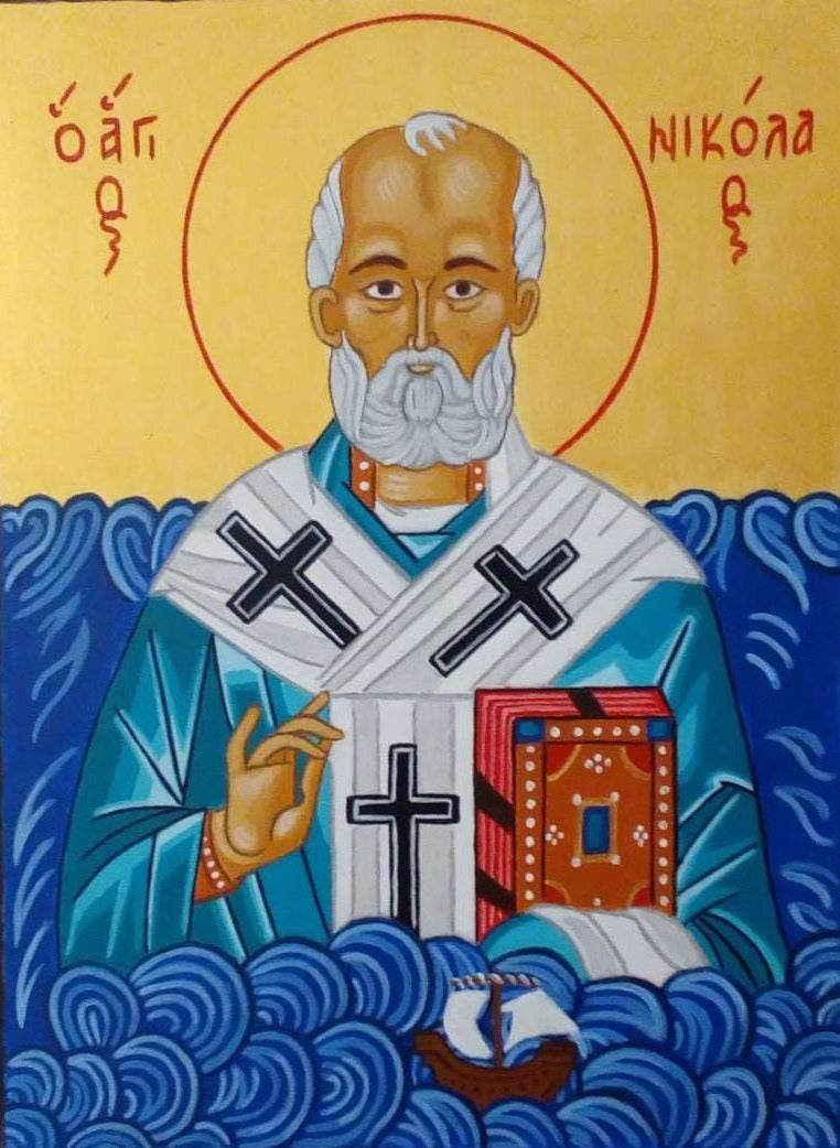 Handpainted orthodox religious icon Saint Nicholas - HandmadeIconsGreece