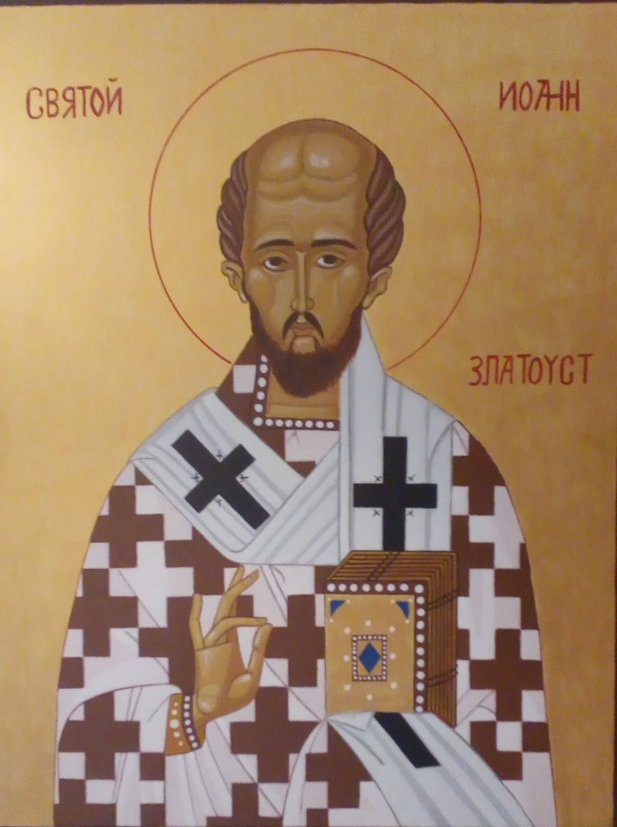 Handpainted orthodox religious icon Saint John Chrysostom - HandmadeIconsGreece