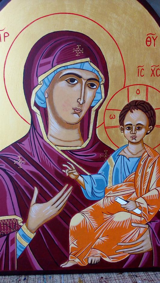 Handpainted orthodox religious icon Virgin Mary of Lidianca and Saint George - HandmadeIconsGreece