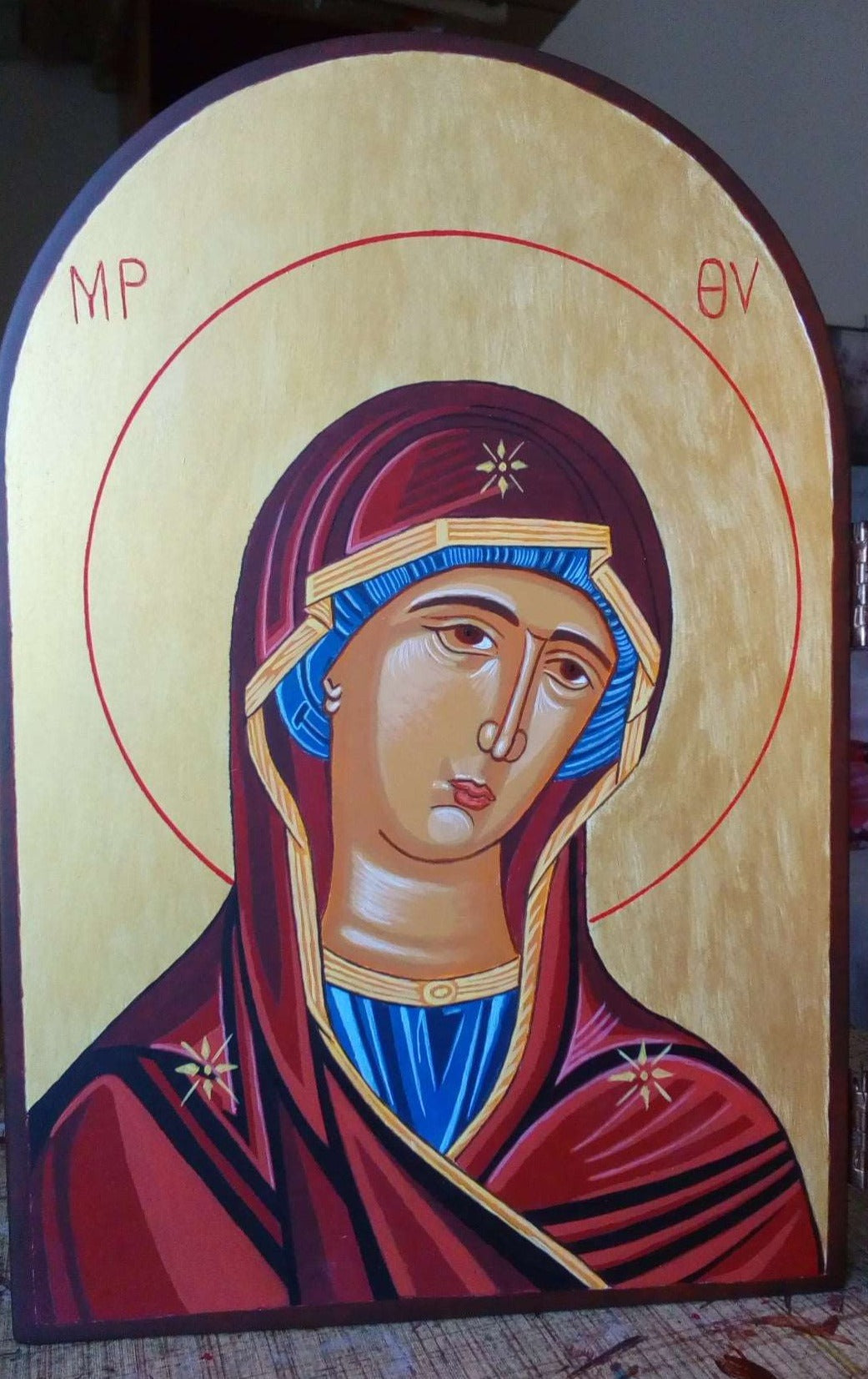 Handpainted orthodox religious icon Virgin Mary and Jesus Christ - HandmadeIconsGreece
