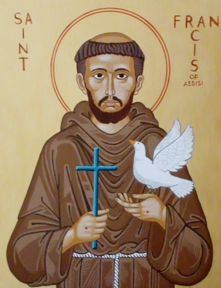 Handpainted catholic religious icon Saint Francis of Assisi - HandmadeIconsGreece