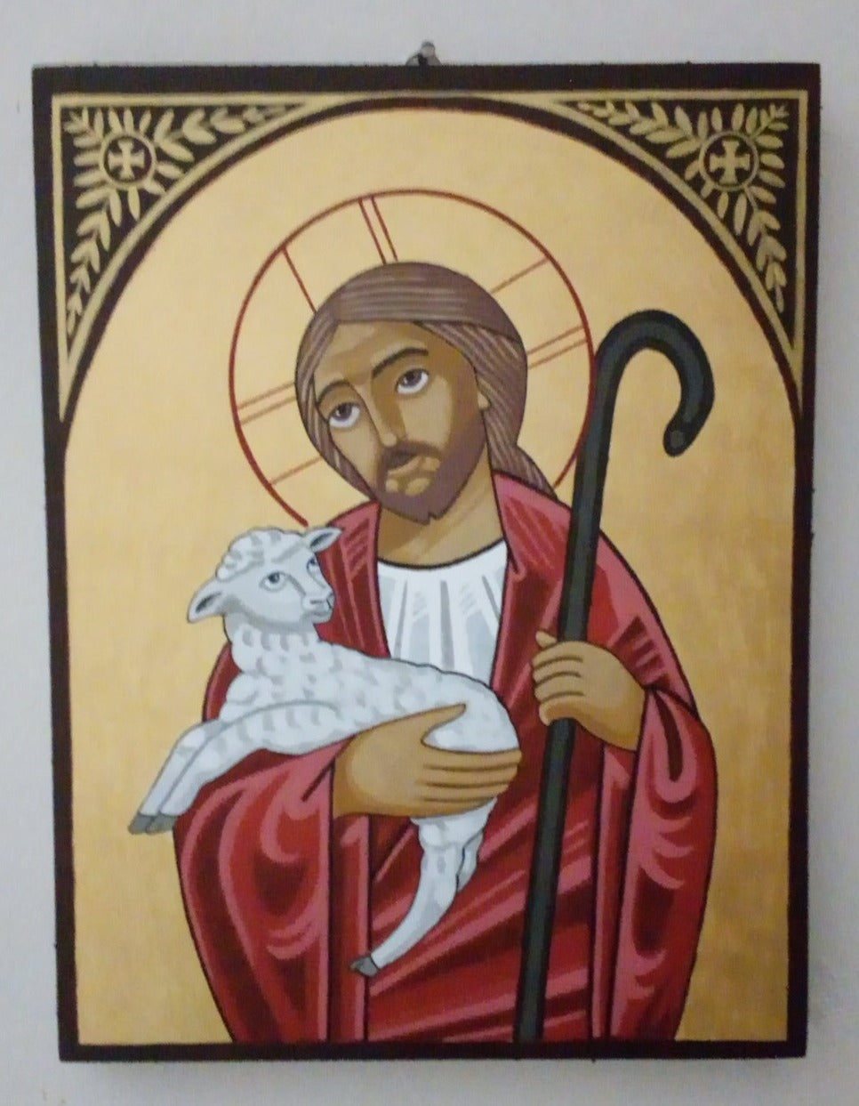Handpainted coptic orthodox religious icon Jesus Christ the Good Shepherd - HandmadeIconsGreece