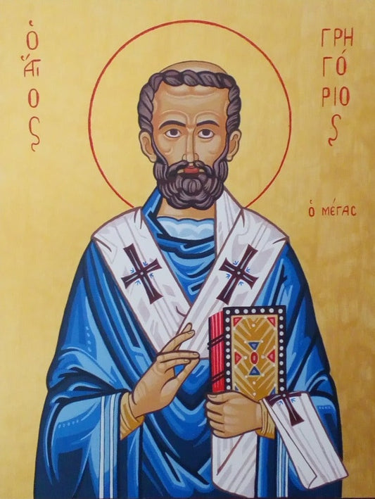Handpainted orthodox religious icon Saint Gregory the Great - HandmadeIconsGreece