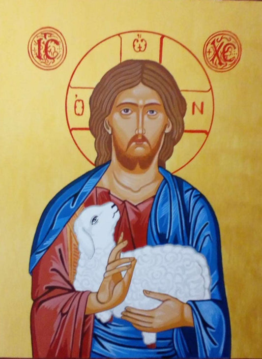Handpainted orthodox religious icon Jesus Christ the Good Shepherd icon - HandmadeIconsGreece