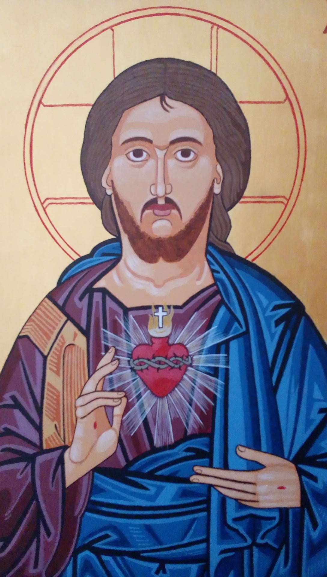 Handpainted catholic religious icon Jesus Christ Sacred Heart - HandmadeIconsGreece