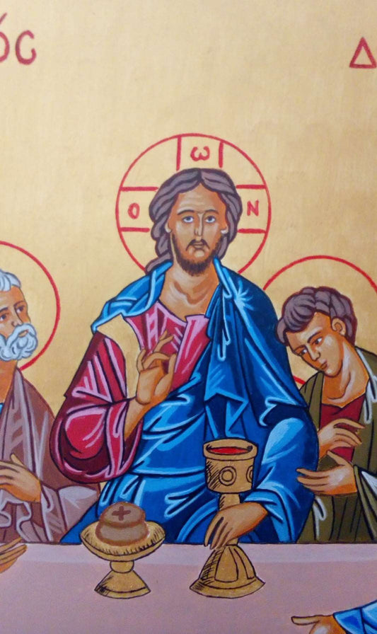 Handpainted orthodox religious icon Jesus Christ and Apostles at the Last Supper - HandmadeIconsGreece