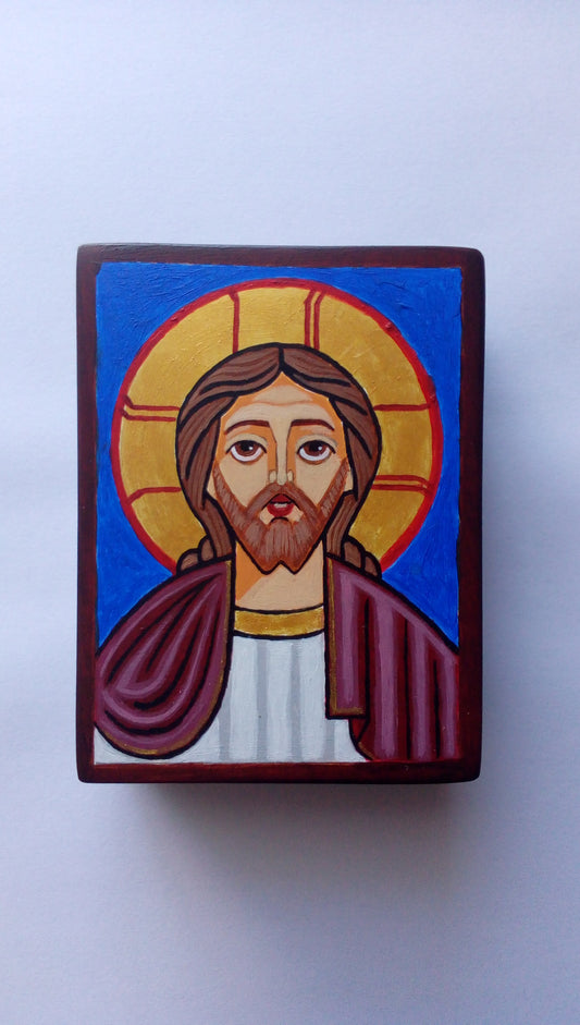 Handpainted orthodox coptic religious icon Jesus Christ - Handmadeiconsgreece