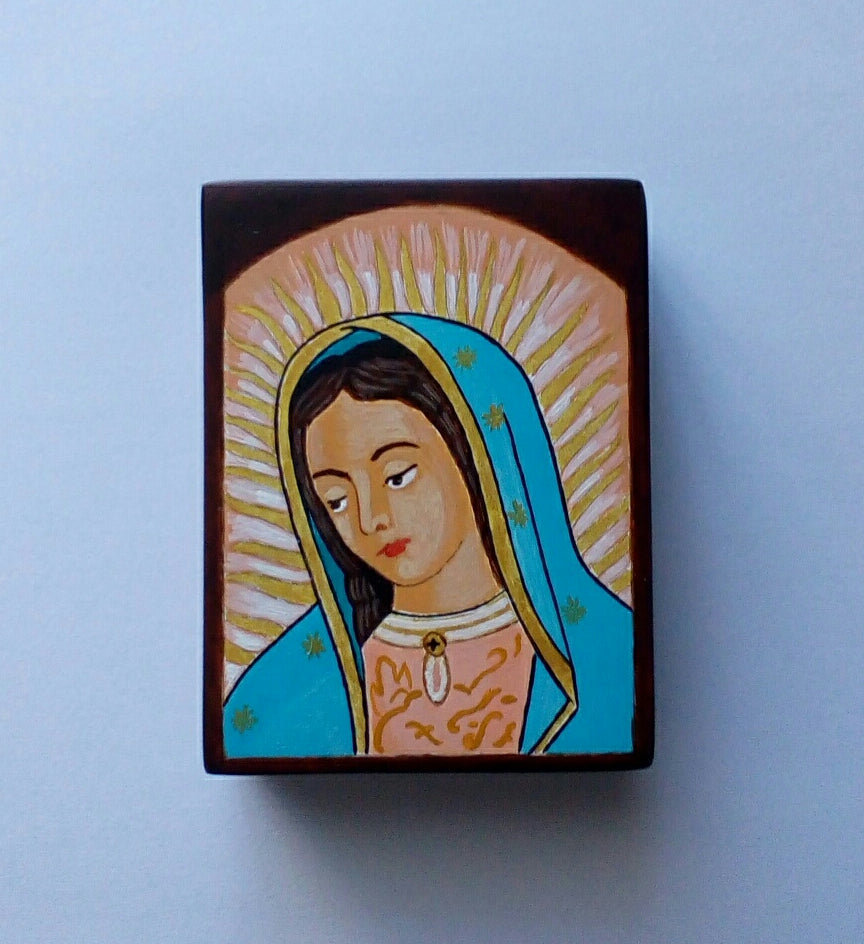 Handpainted miniature Catholic religious icon Virgin Mary Guadalupe - Handmadeiconsgreece