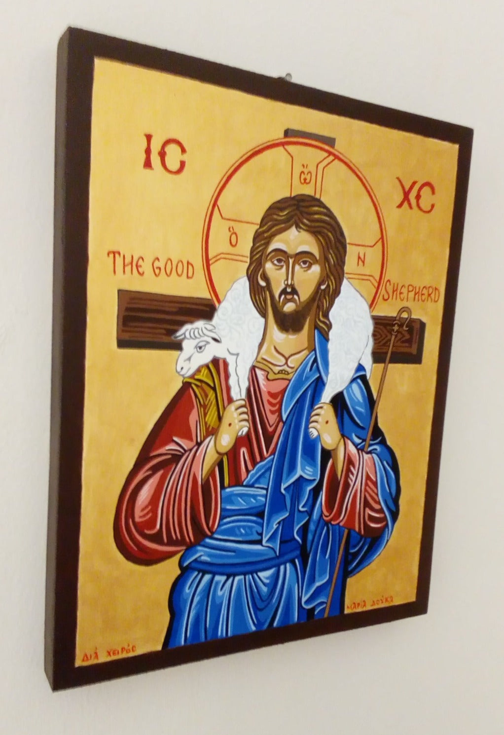 Handpainted orthodox religious icon Jesus Christ the Good Shepherd - Handmadeiconsgreece