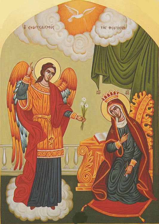 Handpainted orthodox religious icon Annunciation of Virgin Mary of Tinou - Handmadeiconsgreece