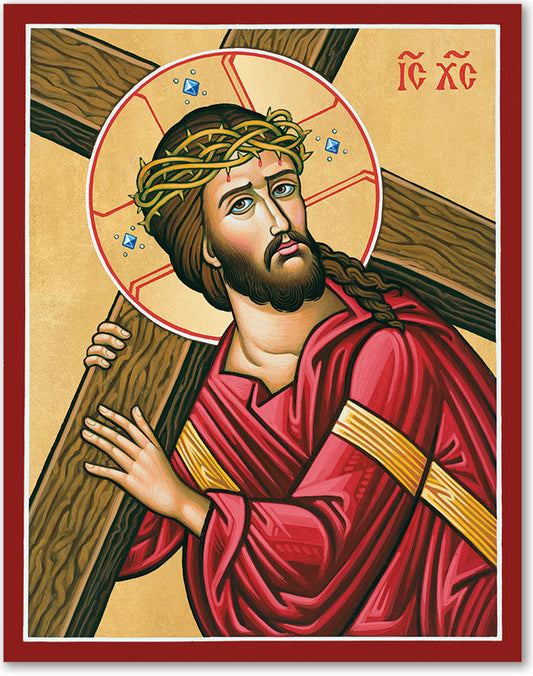 Handpainted orthodox religious icon Jesus Christ Carrying the Cross - HandmadeIconsGreece