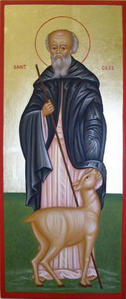 Handpainted catholic religious icon Saint Giles the Hermit - HandmadeIconsGreece