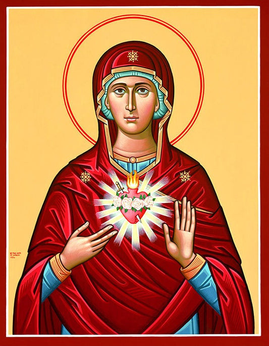 Handpainted orthodox religious icon Virgin Mary Immaculate Heart icon - HandmadeIconsGreece