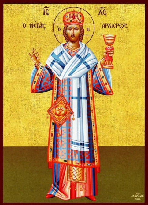 Handpainted orthodox religious icon Jesus Christ Great High Priest - HandmadeIconsGreece