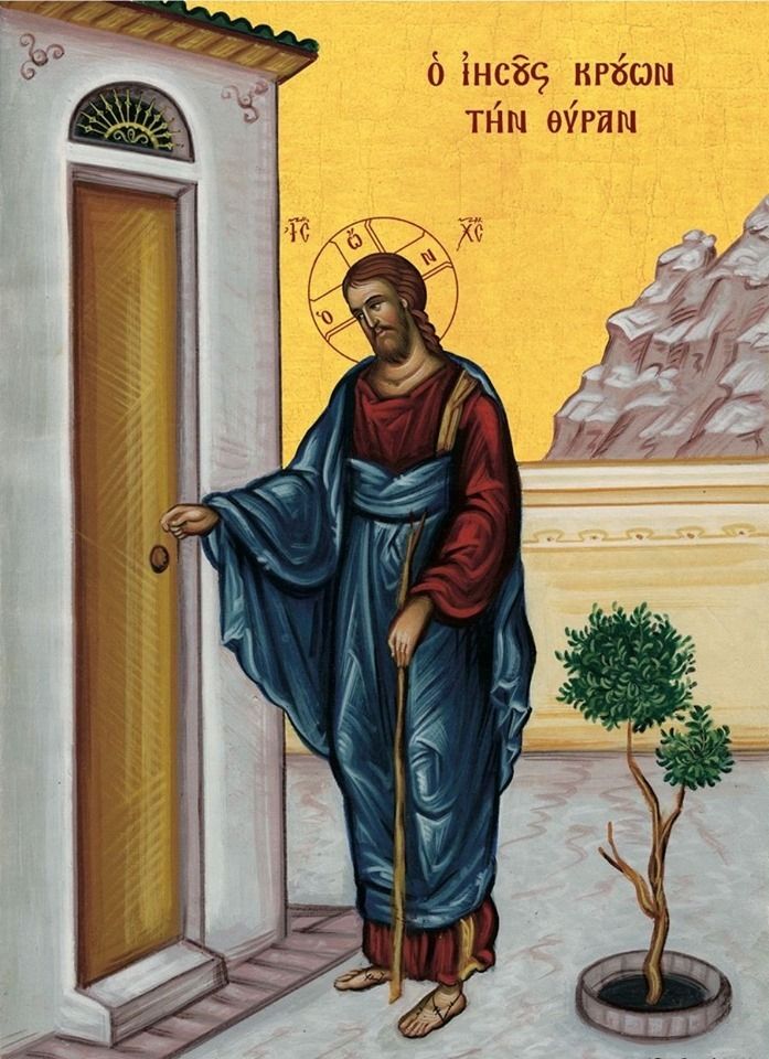 Handpainted orthodox religious icon Jesus Christ knocking the door - HandmadeIconsGreece