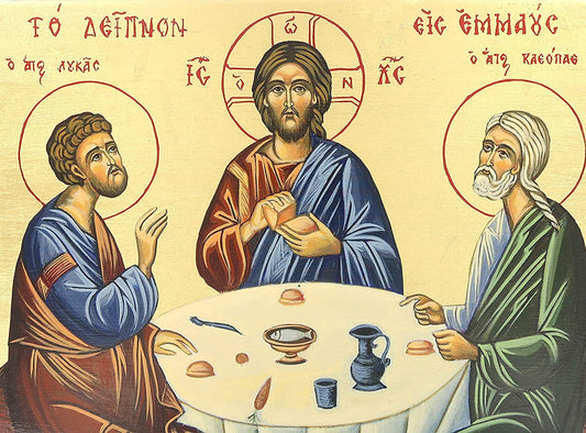 Handpainted orthodox religious icon Jesus Christ Supper at Emmaus - Handmadeiconsgreece