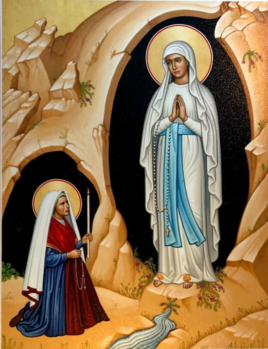 Handpainted catholic religious icon Our Lady of Lourdes - Handmadeiconsgreece
