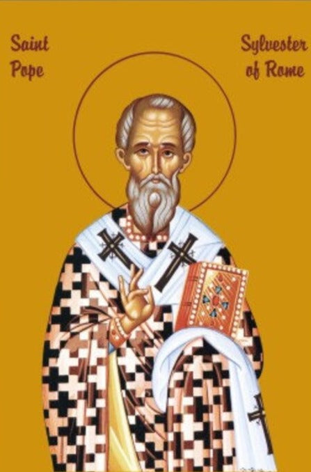 Handpainted orthodox religious icon Saint Pope Sylvester of Rome - Handmadeiconsgreece