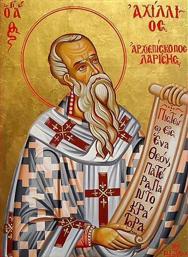 Handpainted orthodox religious icon Saint Achilles Bishop of Larissa - Handmadeiconsgreece