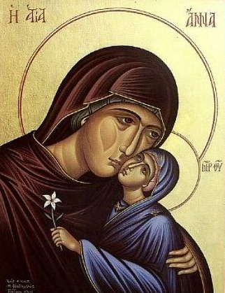 Handpainted orthodox religious icon Saint Anna and Virgin Mary - Handmadeiconsgreece