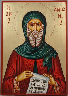 Handpainted orthodox religious icon Saint Antony the Great - HandmadeIconsGreece
