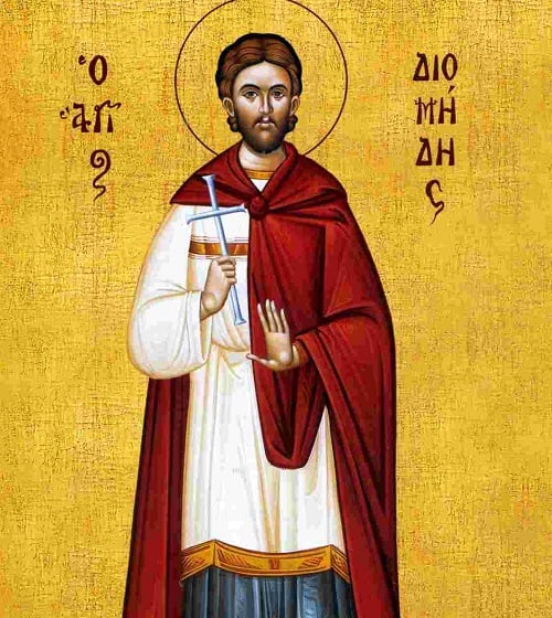 Handpainted orthodox religious icon Saint Diomidis - Handmadeiconsgreece