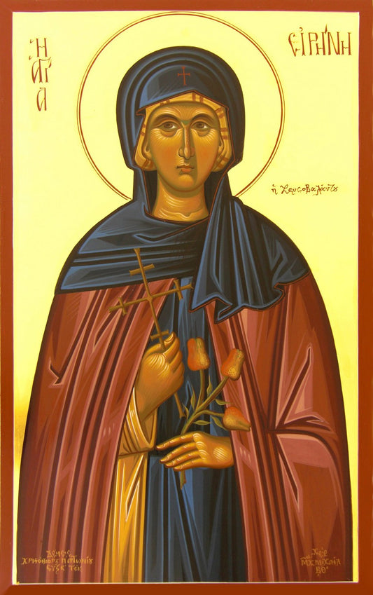 Handpainted orthodox religious icon Saint Eirini Chrisovalantou - HandmadeIconsGreece