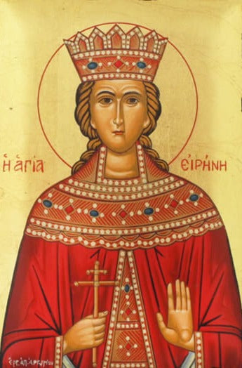 Handpainted orthodox religious icon Saint Eirini the Great Martyr - HandmadeIconsGreece
