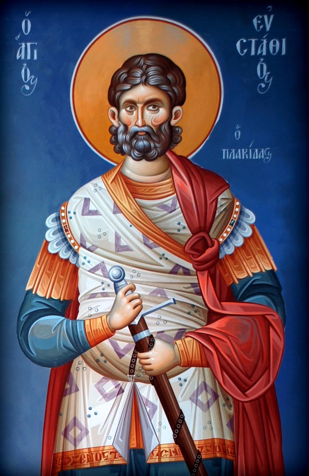 Handpainted Orthodox religious icon Saint Eustathius - Handmadeiconsgreece