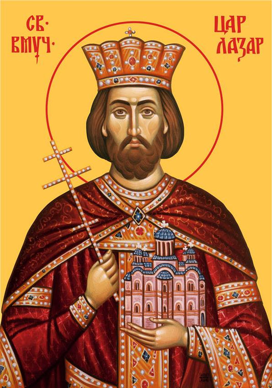 Handpainted orthodox religious icon Saint Lazar Emperor of Serbia - Handmadeiconsgreece