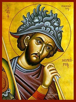 Handpainted orthodox religious icon Saint Mercurius - HandmadeIconsGreece