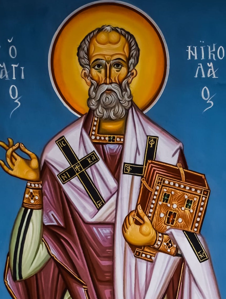 Handpainted orthodox religious icon Saint Nicholas of Myra - Handmadeiconsgreece