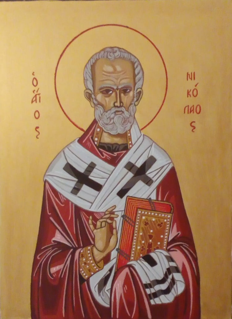 Handpainted orthodox religious icon Saint Nicholas of Myra - HandmadeIconsGreece