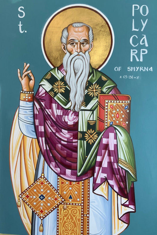 Handpainted orthodox religious icon Saint Polycarp the Hieromartyr Bishop of Smyrna - Handmadeiconsgreece