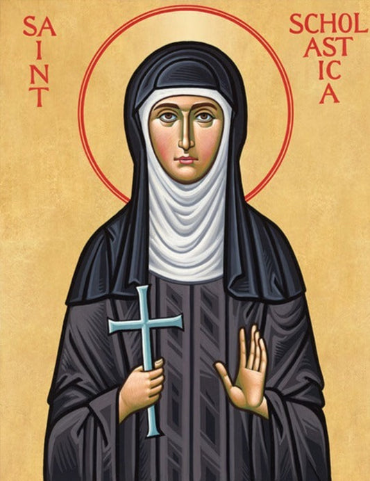 Handpainted catholic religious icon Saint Scholastica - Handmadeiconsgreece