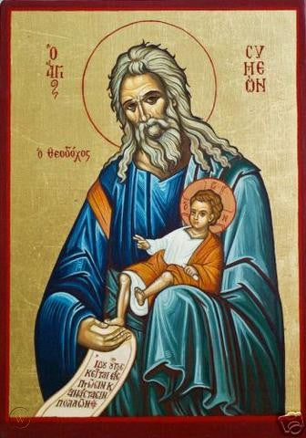 Handpainted orthodox religious icon Saint Simeon the God Receiver - HandmadeIconsGreece