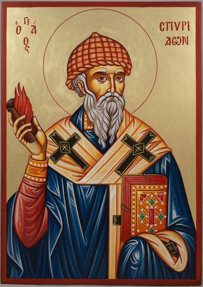 Handpainted orthodox religious icon Saint Spyridon - HandmadeIconsGreece
