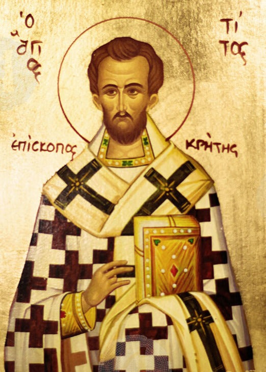 Handpainted orthodox religious icon Saint Titus Bishop of Crete - Handmadeiconsgreece