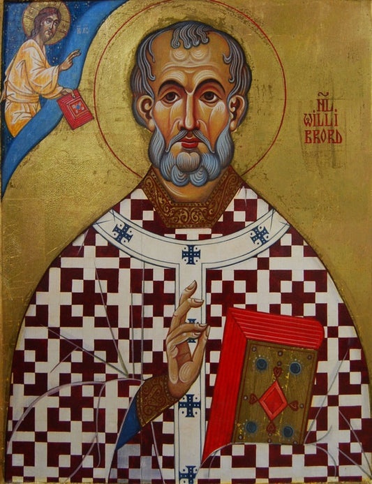 Handpainted catholic religious icon Saint Willibrord Bishop of Utrecht - Handmadeiconsgreece