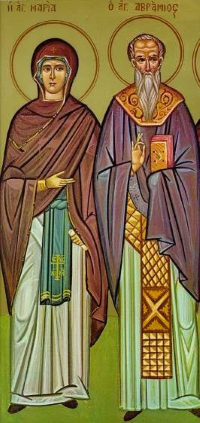 Handpainted orthodox religious icon Saints Abramios the Recluse and Maria of Edessa - Handmadeiconsgreece