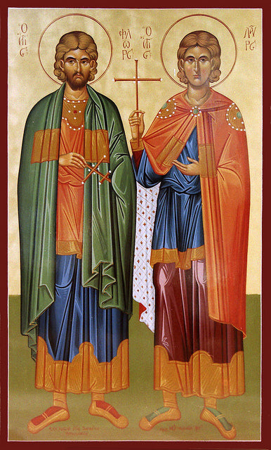Handpainted orthodox religious icon Saints Florus and Laurus the Martyrs - Handmadeiconsgreece
