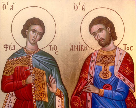 Handpainted orthodox religious icon Saints Photius and Anicetus - Handmadeiconsgreece