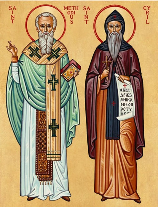 Handpainted orthodox religious icon Saint Cyril and Methodius - HandmadeIconsGreece