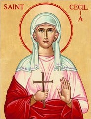 Handpainted catholic religious icon Saint Cecilia - HandmadeIconsGreece