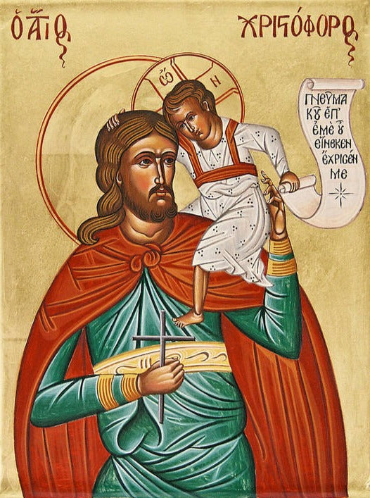 Handpainted orthodox religious icon Saint Christopher - HandmadeIconsGreece