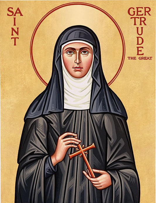 Handpainted catholic religious icon Saint Gertrude the Great - HandmadeIconsGreece