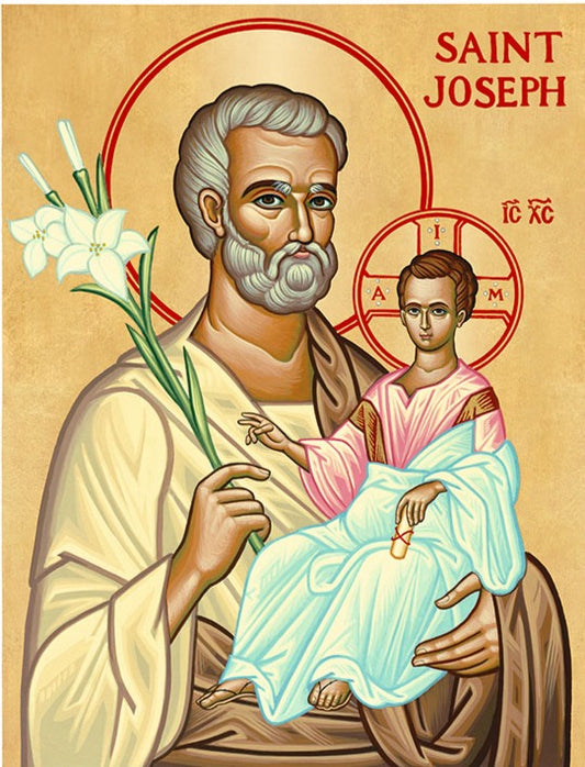 Handpainted catholic religious icon Saint Joseph with Jesus Christ - HandmadeIconsGreece