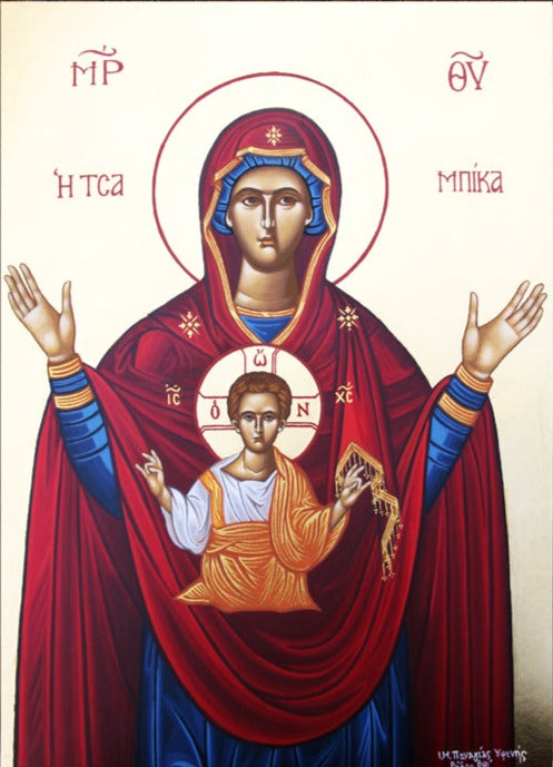 Handpainted orthodox religious icon Virgin Mary Panagia Tsampika - HandmadeIconsGreece