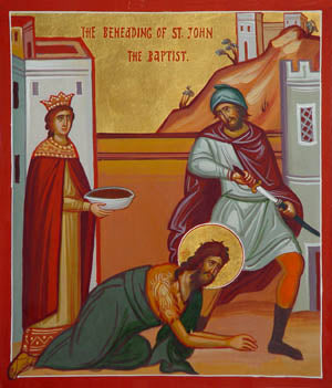 Handpainted orthodox religious icon with the Beheading of Saint John the Baptist - Handmadeiconsgreece